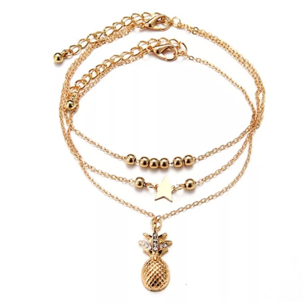 ⚜️[𝟯/$𝟮𝟴]⚜️3 Layered Pineapple Star Anklet NEW - Picture 6 of 10